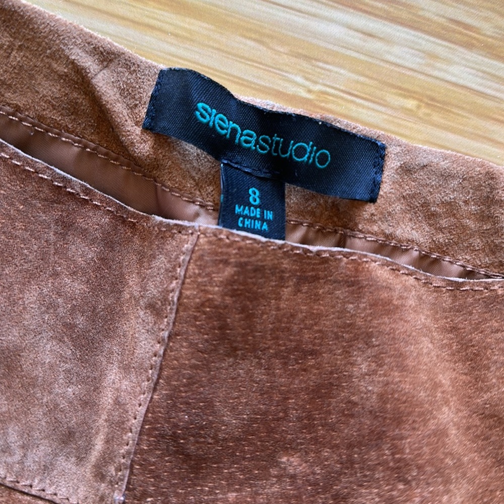 100% LEATHER brown suede women’s size 8 brown fully-lined pants - Picture 4 of 8